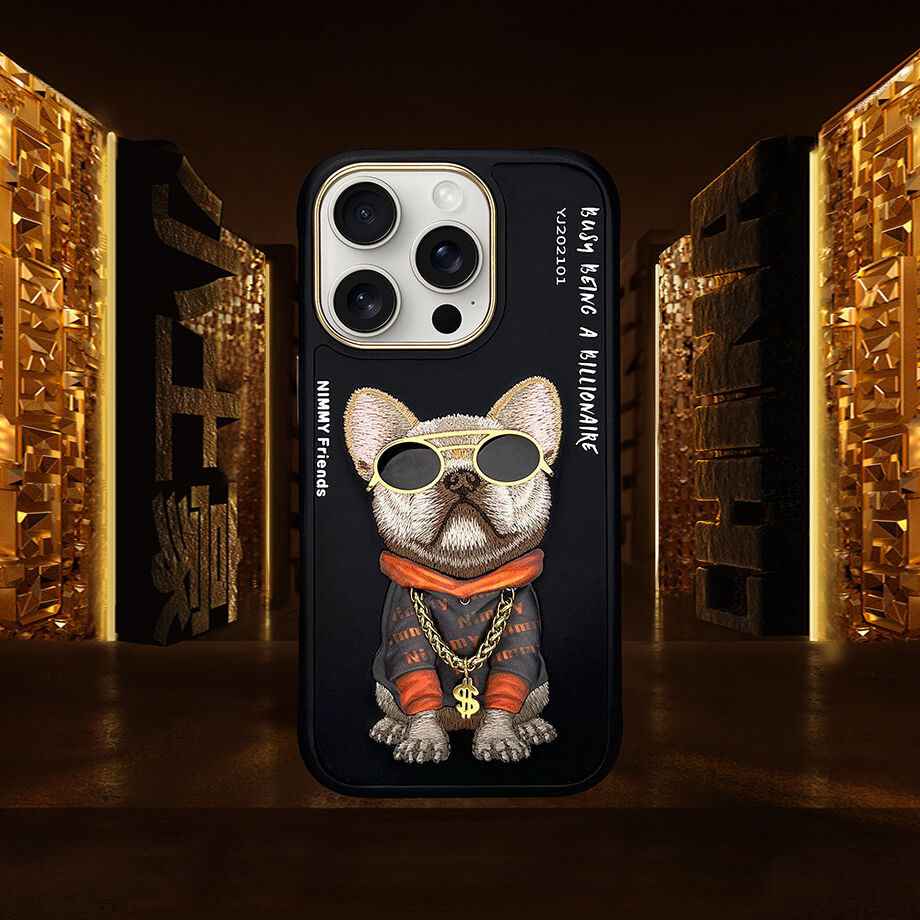 iPhone 16 Pro Nimmy Embroidery Chain Series Back Cover - Black Dog